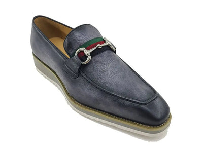Carrucci Shoes Calfskin Leather Slip On Horsebit Buckle Loafer KS51507R