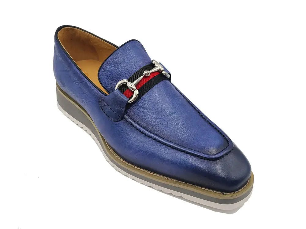 Carrucci Shoes Calfskin Leather Slip On Horsebit Buckle Loafer KS51507R