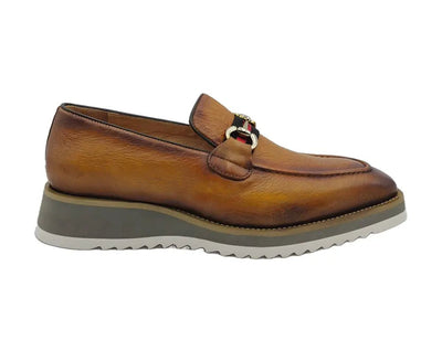Carrucci Shoes Calfskin Leather Slip On Horsebit Buckle Loafer KS51507R