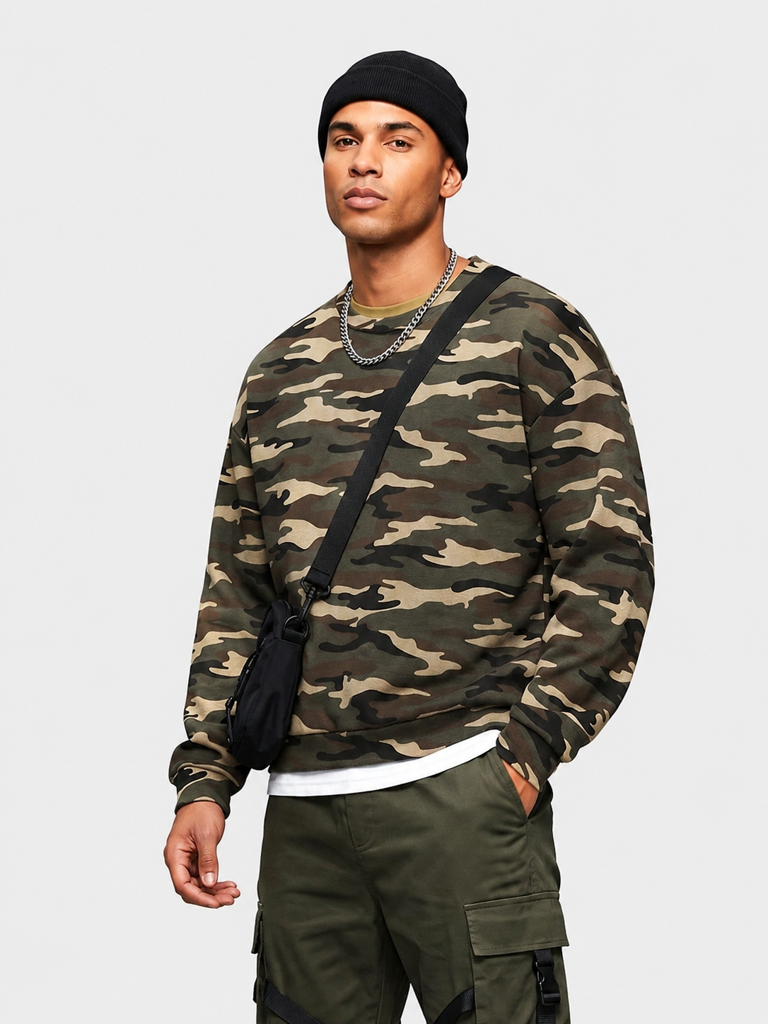 Apollo Moda  Camo Print Oversized Crewneck Sweatshirt – main view