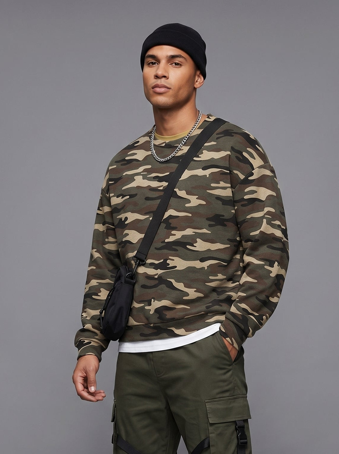 Apollo Moda  Camo Print Oversized Crewneck Sweatshirt – product view 5