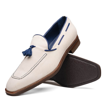 Zelli Italia Men's 16-628-SND CARMEN Sueded Goatskin & Crocodile Tassel Loafer, Sand