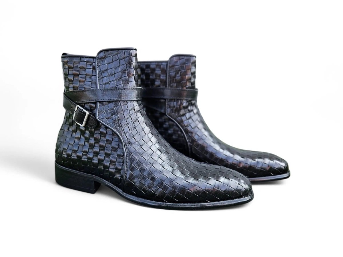 Carrucci Shoes Basket Weave Buckle Boots Calfskin KB88617X