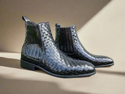 Carrucci Shoes Basket Weave Chelsea Boot Leather KB88618X