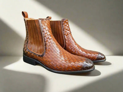 Carrucci Shoes Basket Weave Chelsea Boot Leather KB88618X
