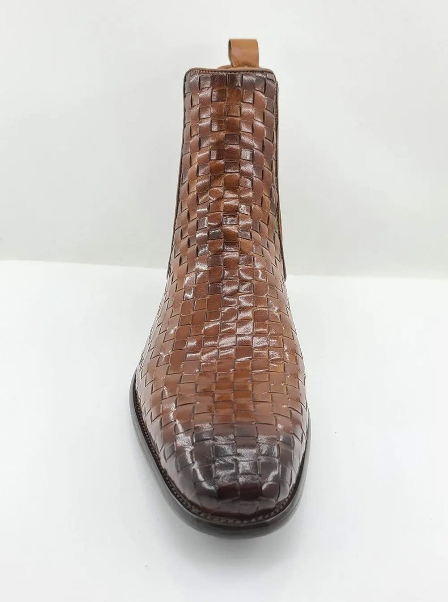 Carrucci Shoes Basket Weave Chelsea Boot Leather KB88618X