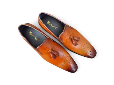 Carrucci Shoes Burnished Wholecut Tassel Loafer Leather KS50347