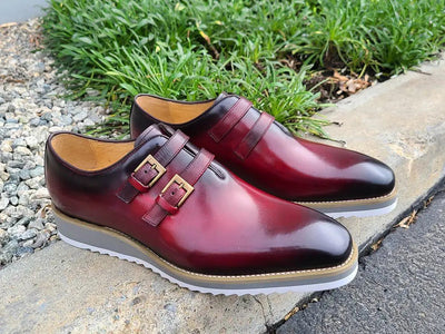 Carrucci Shoes Collection Burnished Double Monk Calfskin Leather KS51530