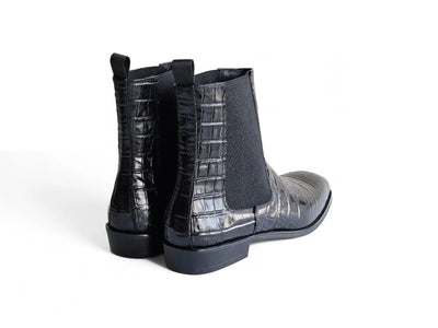 Carrucci Shoes Crocodile Embossed Chelsea Boot Full Grain Calfskin Leather KB503X601E