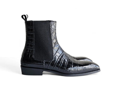 Carrucci Shoes Crocodile Embossed Chelsea Boot Full Grain Calfskin Leather KB503X601E