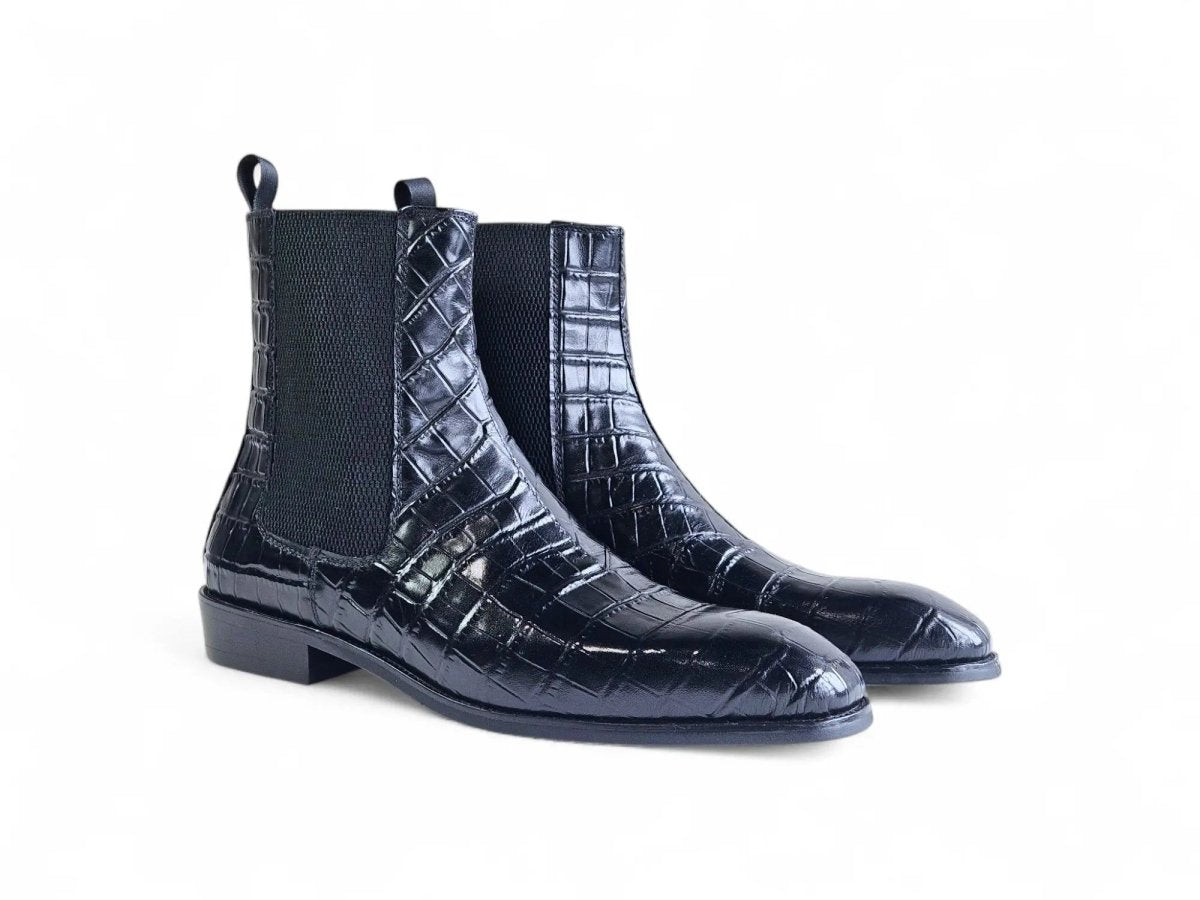 Carrucci Shoes Crocodile Embossed Chelsea Boot Full Grain Calfskin Leather KB503X601E