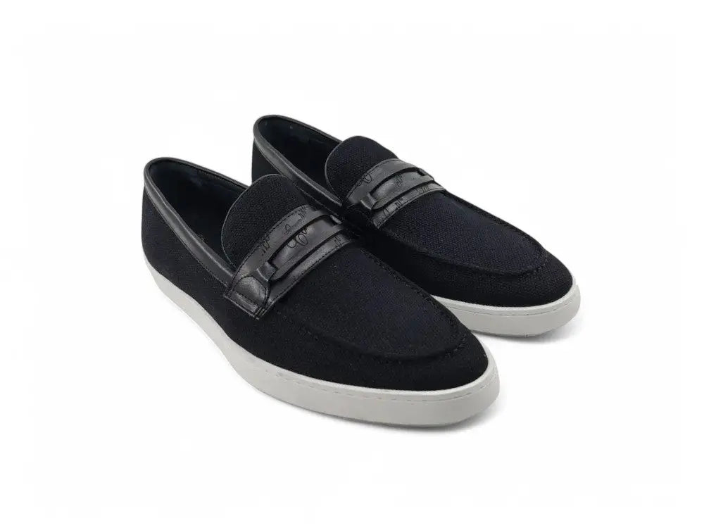 Carrucci Shoes Embossed Leather Strap Linen Sneaker Leather KS52907