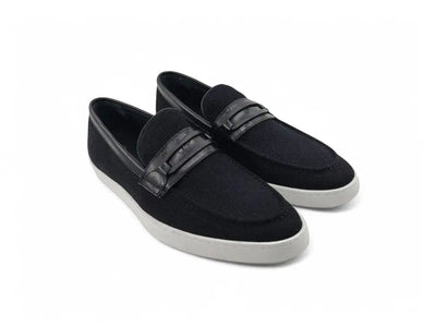 Carrucci Shoes Embossed Leather Strap Linen Sneaker Leather KS52907