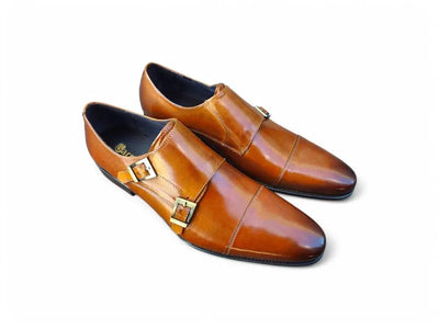Carrucci Shoes Men’s Cap Toe Double Monk Strap Leather Shoe