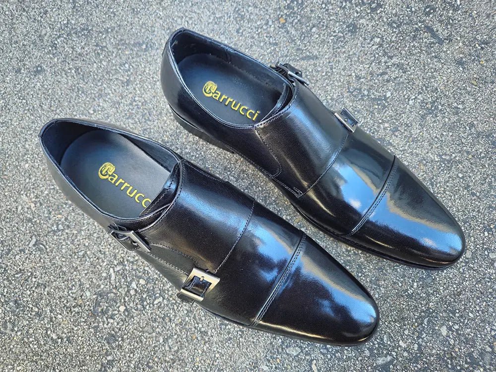 Carrucci Shoes Men’s Cap Toe Double Monk Strap Leather Shoe
