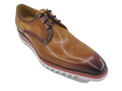Carrucci Shoes Men's Plain Toe Wing Tip Blucher Oxford Leather KS55004