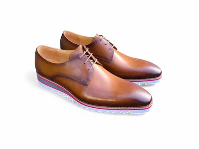 Carrucci Shoes Men's Plain Toe Wing Tip Blucher Oxford Leather KS55004