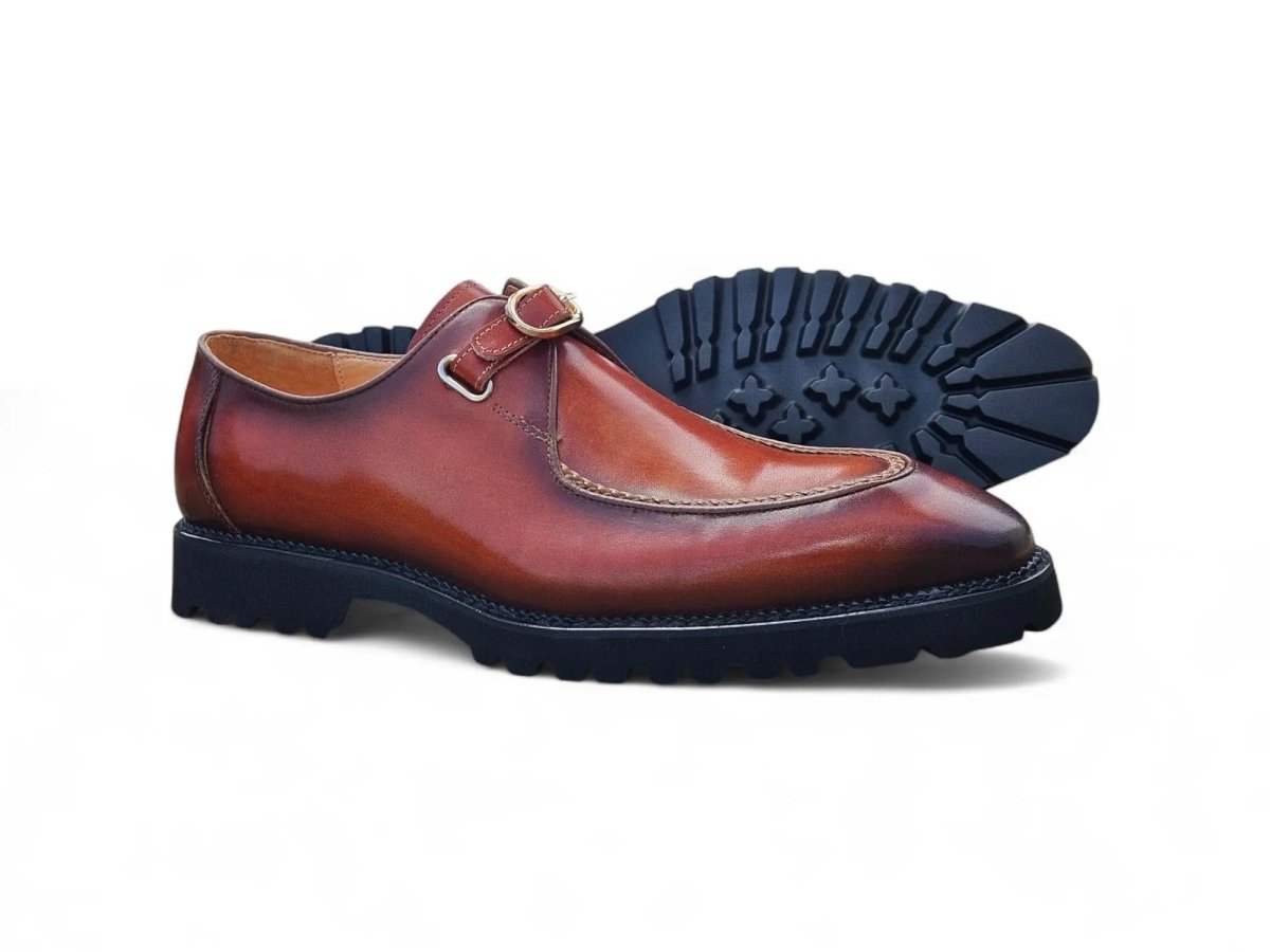 Carrucci Shoes Moc Toe Single Monk Loafer Leather KS480110