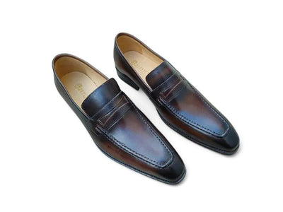 Carrucci Shoes Patina Finished Penny Loafer Men’s Leather Slip On