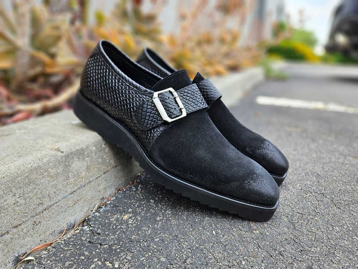 Carrucci Shoes Shoes Men's Suede Buckle Monkstrap Slip On