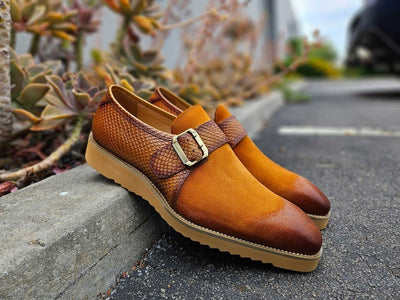 Carrucci Shoes Shoes Men's Suede Buckle Monkstrap Slip On