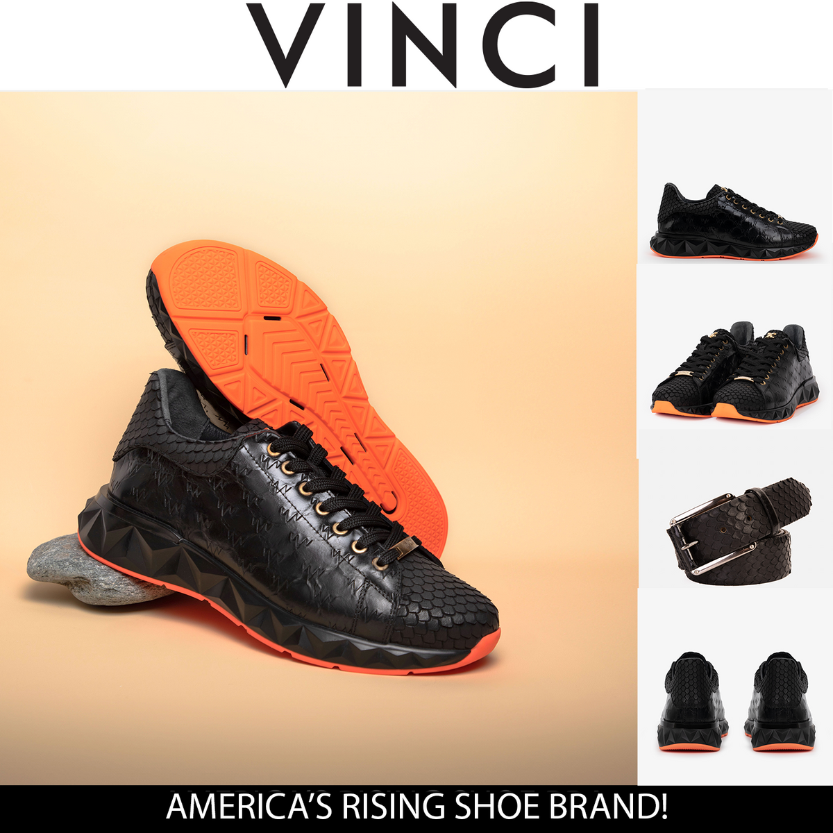 Vinci Leather The Caesars Black Leather  Men Sneaker – top view