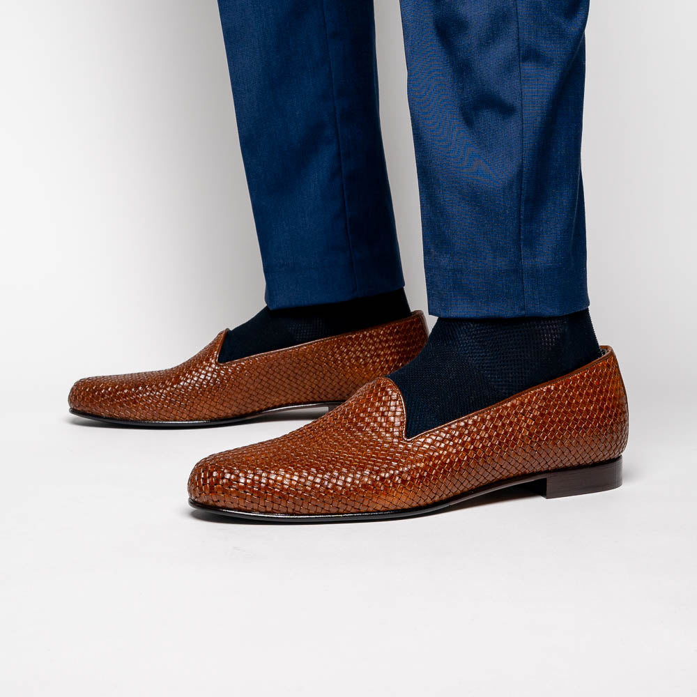 Zelli Italia 15-211-CGN CESTINO Calfskin Basketweave Slip On, Cognac Lifestyle View