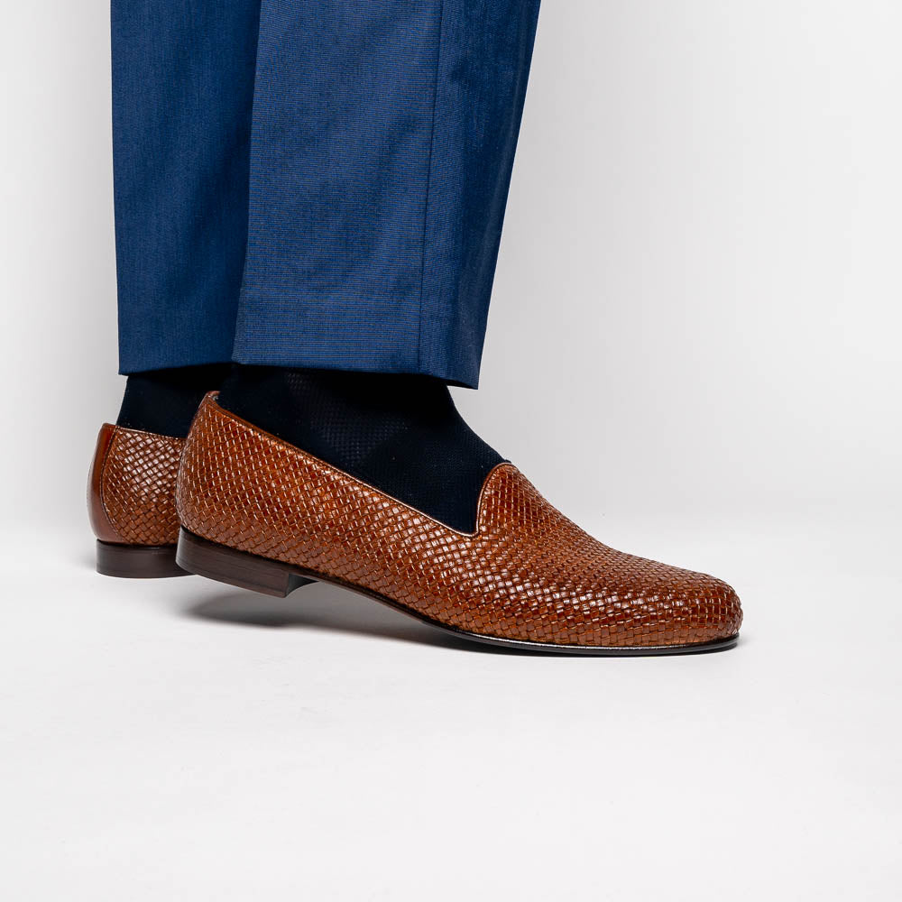 Zelli Italia 15-211-CGN CESTINO Calfskin Basketweave Slip On, Cognac View 9