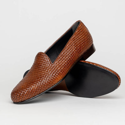 Zelli Italia 15-211-CGN CESTINO Calfskin Basketweave Slip On, Cognac Back View