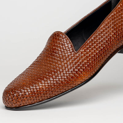 Zelli Italia 15-211-CGN CESTINO Calfskin Basketweave Slip On, Cognac Detail View
