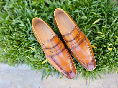 Carrucci Shoes Chic Patina Burnished Penny Loafer Leather KS51803