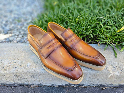 Carrucci Shoes Chic Patina Burnished Penny Loafer Leather KS51803