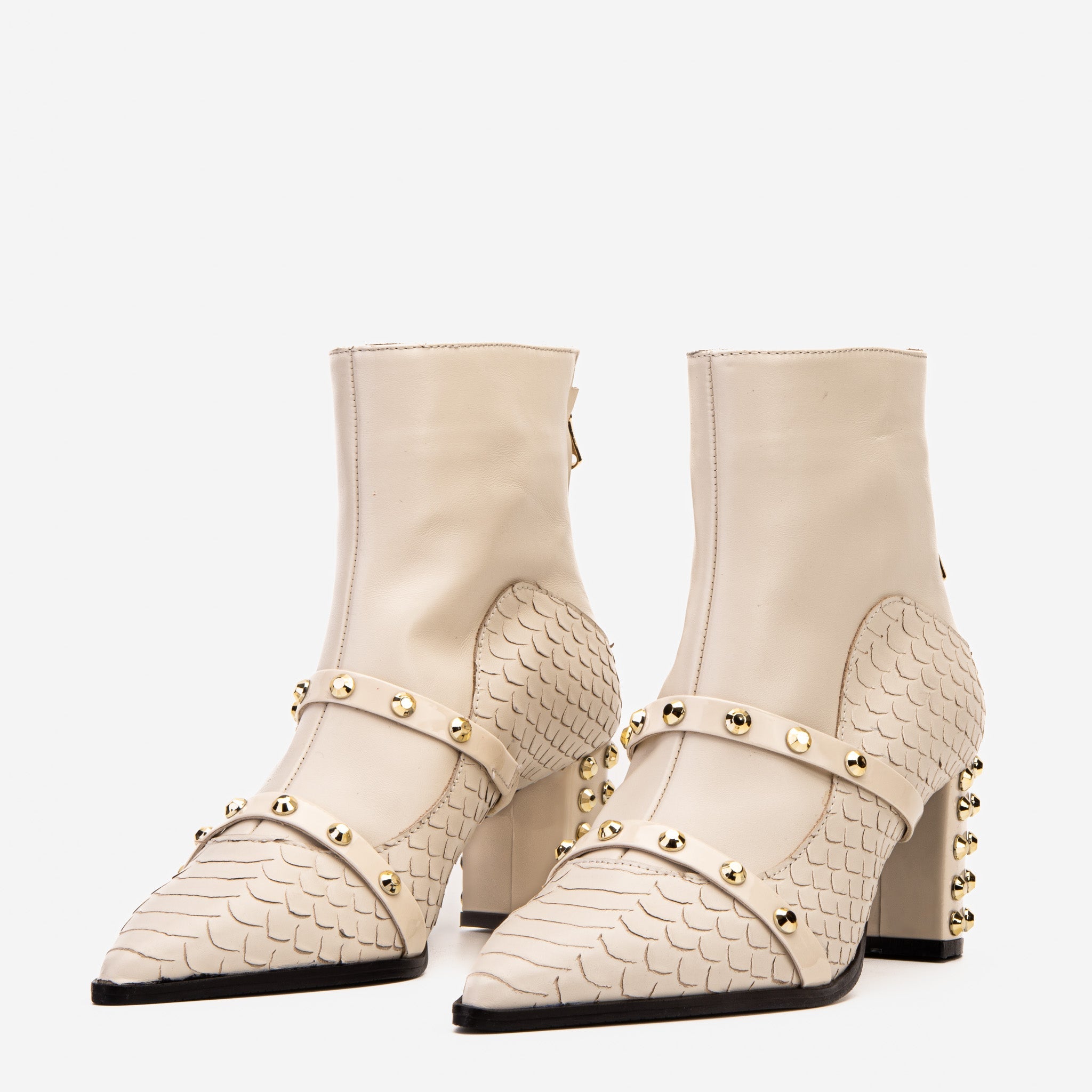 The Valentina Cream Leather Block Heel Women Boot