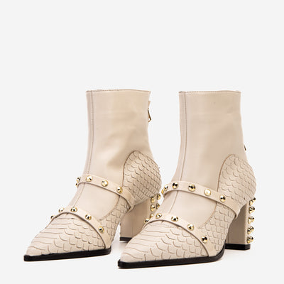 The Valentina Cream Leather Block Heel Women Boot