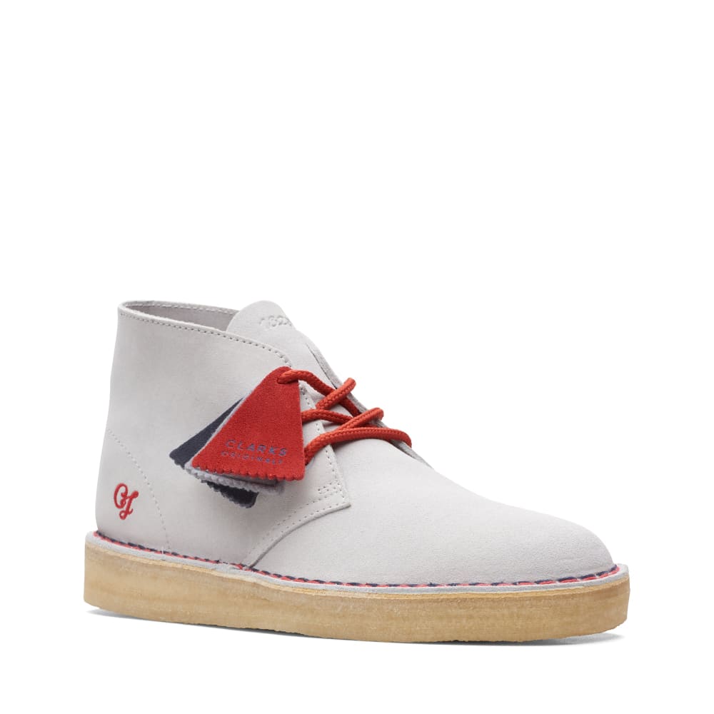 Clarks Originals Originals Desert Boot VCY Men’s Shoes – Gray and Red Suede – Style 26166525 – Retro Desert Icon
