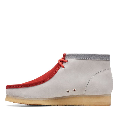 Clarks Originals Originals Wallabee Boot VCY Men’s Shoes – Red and Gray Suede – Style 26165076 – Bold Heritage Icon in
