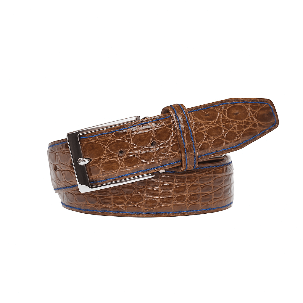 Cognac Caiman Crocodile Leather Belt