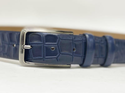 C&E Fashions  Maurice Crocodile Leather Belt - Navy