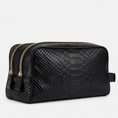 The Belluno Black Python Leather Men’s Essentials Bag