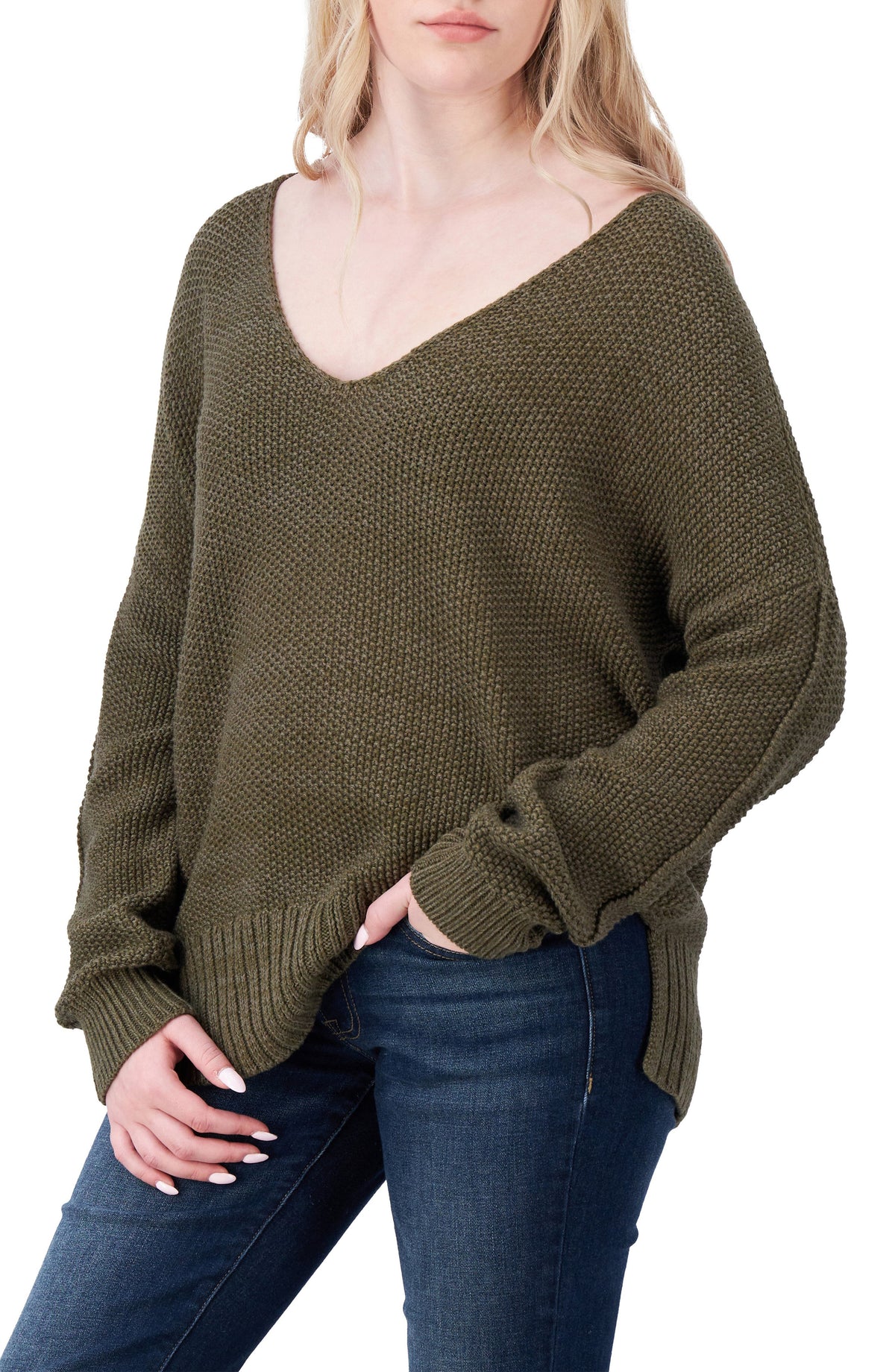 [7WP5056-343] WOMENS LUCKY BRAND SPRING WEIGHT V NECK PULLOVER - OLIVE – product view 3