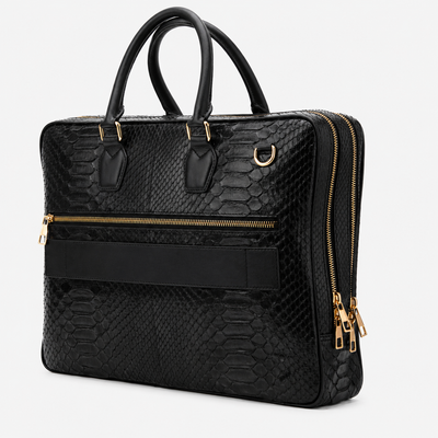 The Cortona Black Python Leather Men’s Laptop Briefcase