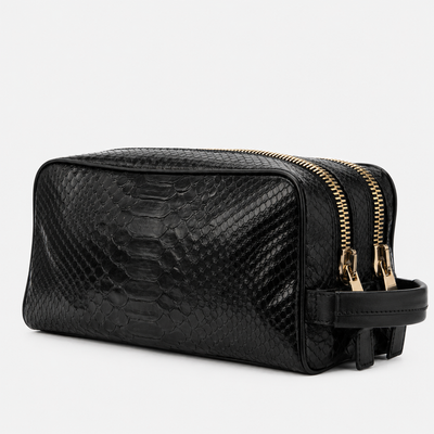 The Belluno Black Python Leather Men’s Essentials Bag