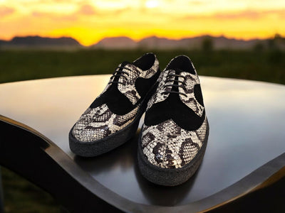 British Walkers Playboy Wingtip Men's Low Cut Black Suede and Python Shoes view 10
