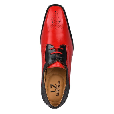 David Oxford Dress Shoes for Men Upper Semi Brogue Lace Up Shoes, Red/ Black / 9