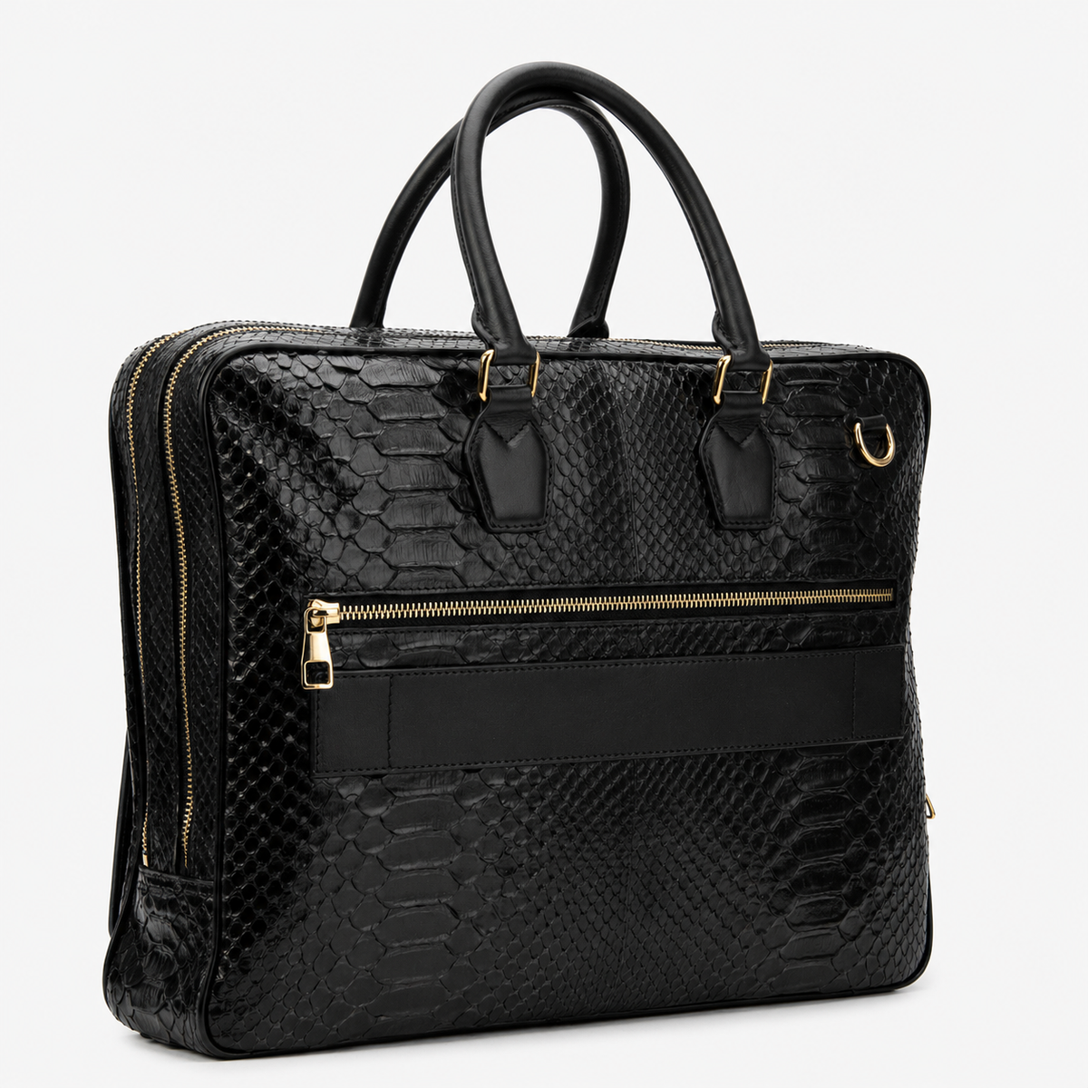 The Cortona Black Python Leather Men’s Laptop Briefcase