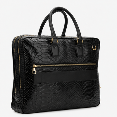The Cortona Black Python Leather Men’s Laptop Briefcase