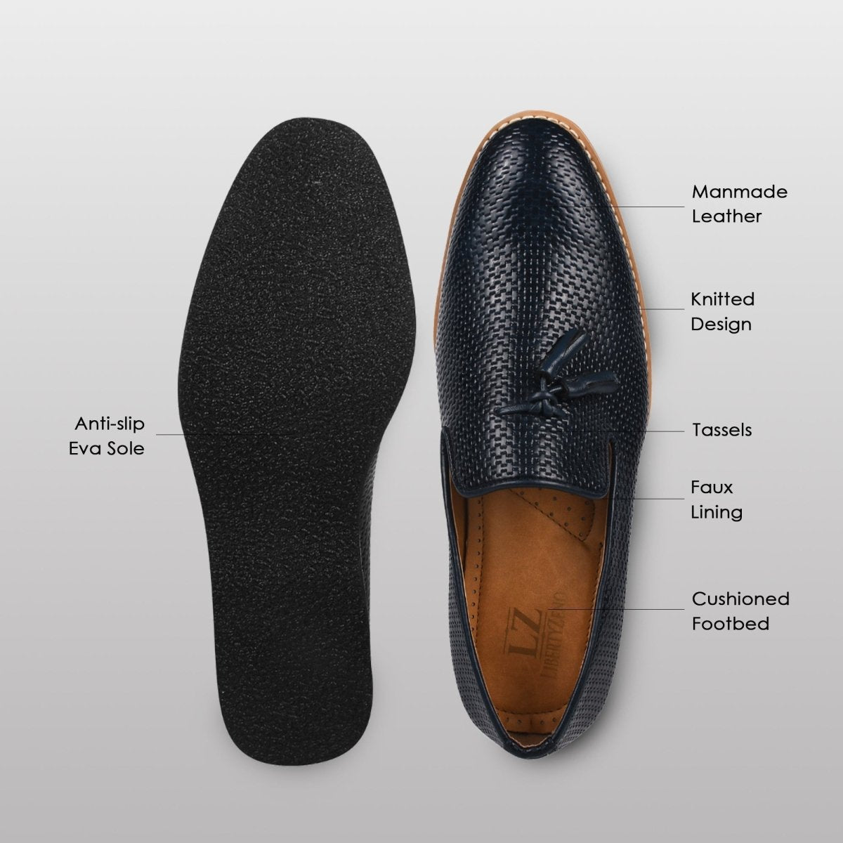 Liberty Zeno Denis Mens knitted Upper Eva Sole Tassel Loafers