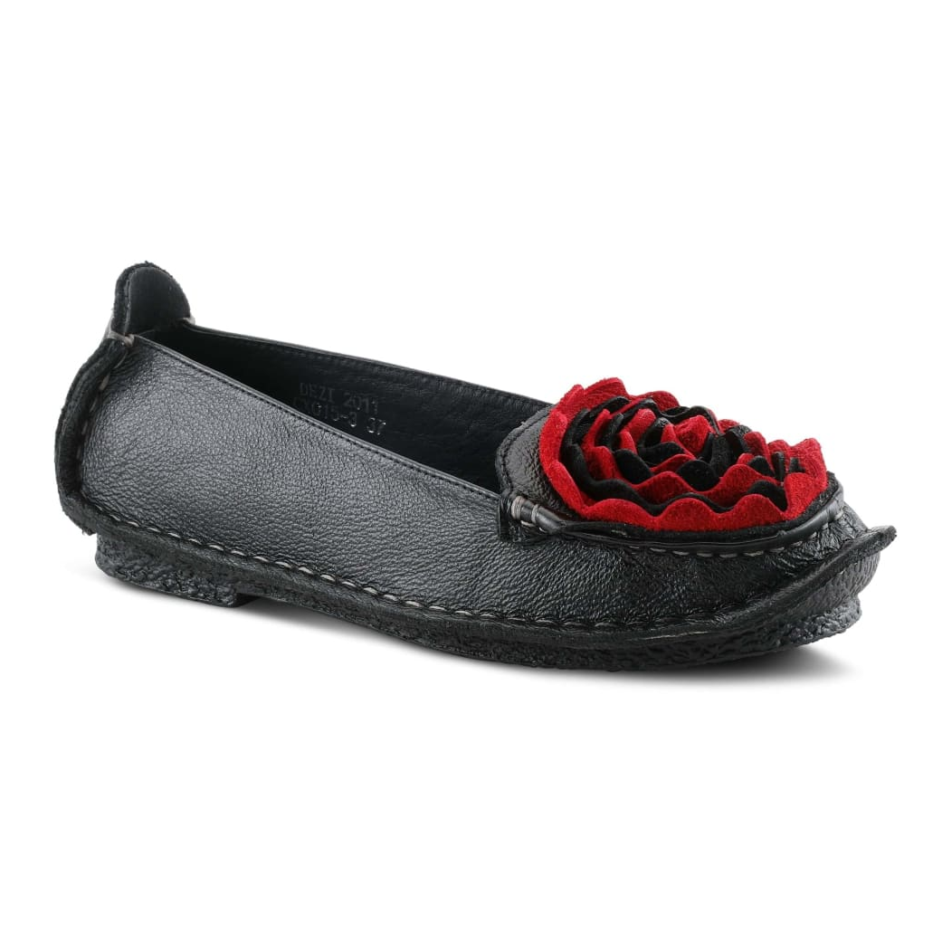 Spring Step Shoes L'Artiste Dezi Women's Black Leather Red Rose Multi Slip On