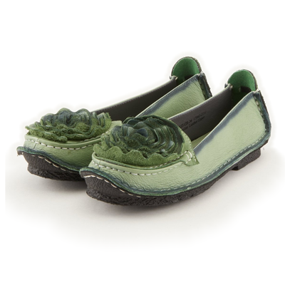 L'Artiste Dezi Green flats, pair, front three-quarter view