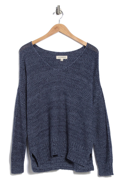 [7WP5056-410] WOMENS LUCKY BRAND SPRING WEIGHT V NECK PULLOVER - AMERICAN NAVY